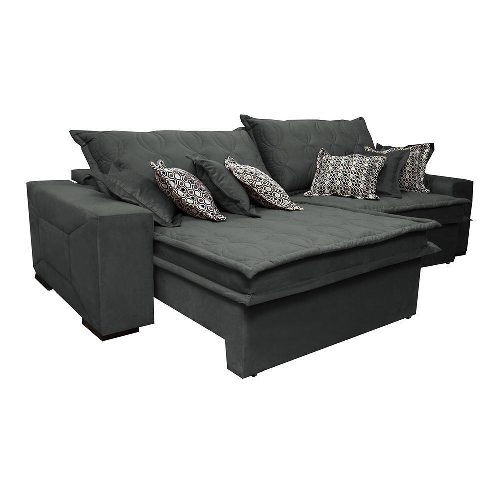 Sofá Retrátil E Reclinável 2,72m Com Molas Ensacadas Cama Inbox Supreme Tecido Suede Velusoft Cinza - 3