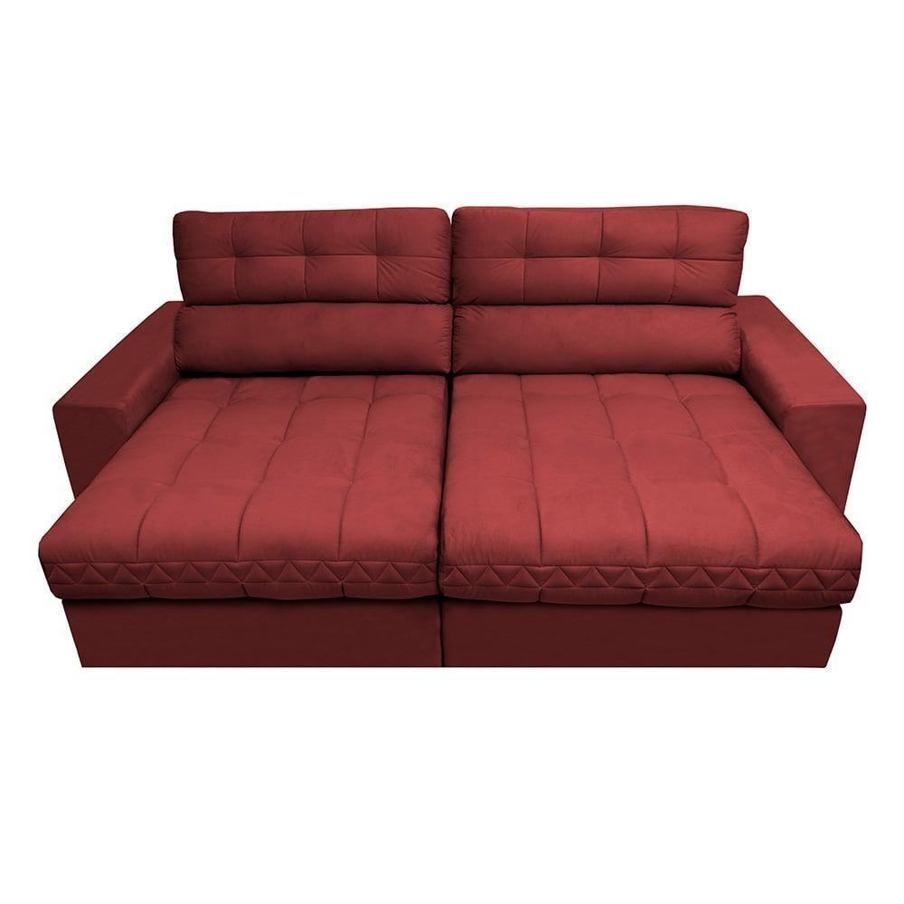 Sofá Retrátil E Reclinável 2,72m Molas Ensacadas Cama Inbox Brasil Velusoft Vermelho - 5