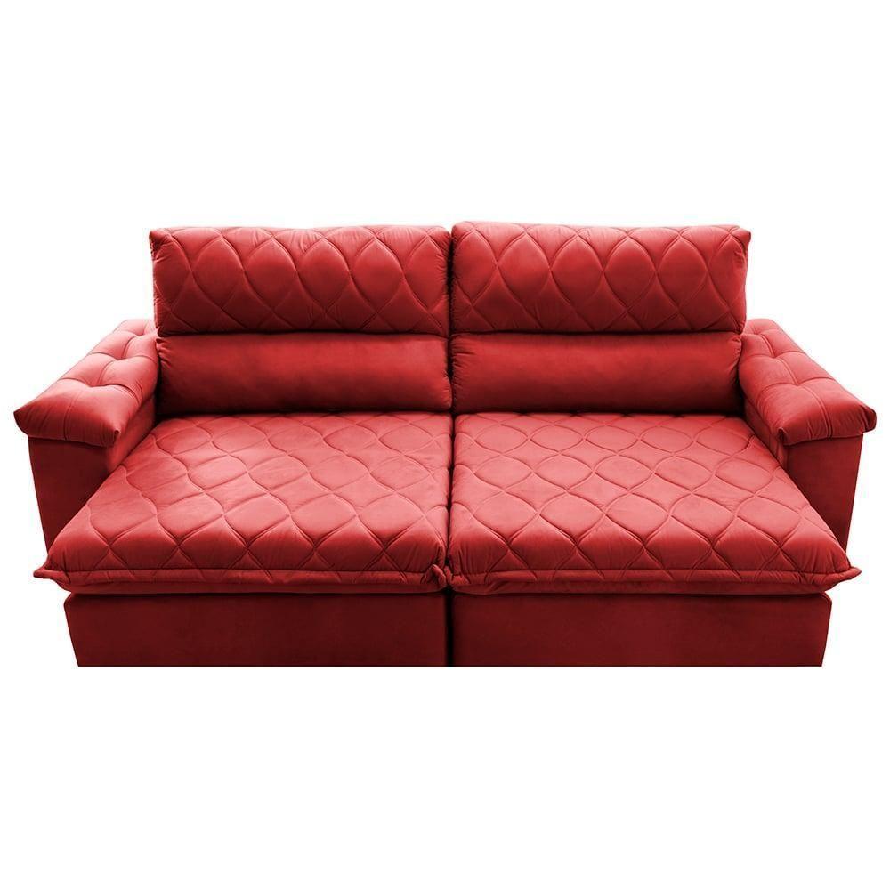Sofá Retrátil E Reclinável 2,55m Molas Ensacadas Cama Inbox Big Home Com Bordado Velusoft Vermelho - 5