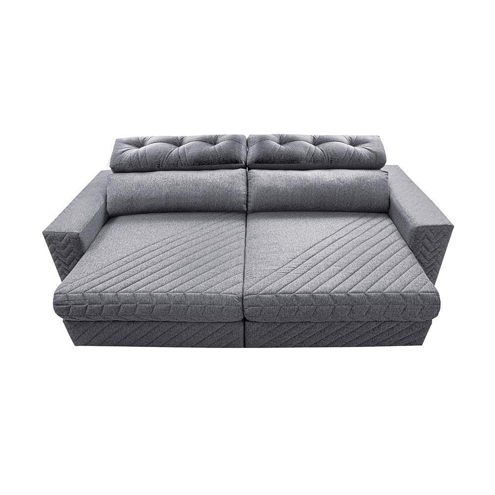 Sofá Retrátil E Reclinável 2,55m Molas Ensacadas Cama Inbox Style Thermo Gel Linho Cinza Claro - 5