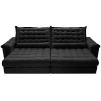 Sofá Retrátil E Reclinável 2,75m Molas Ensacadas Cama Inbox Big Space Com Bordado 3d Velusoft Preto - 5