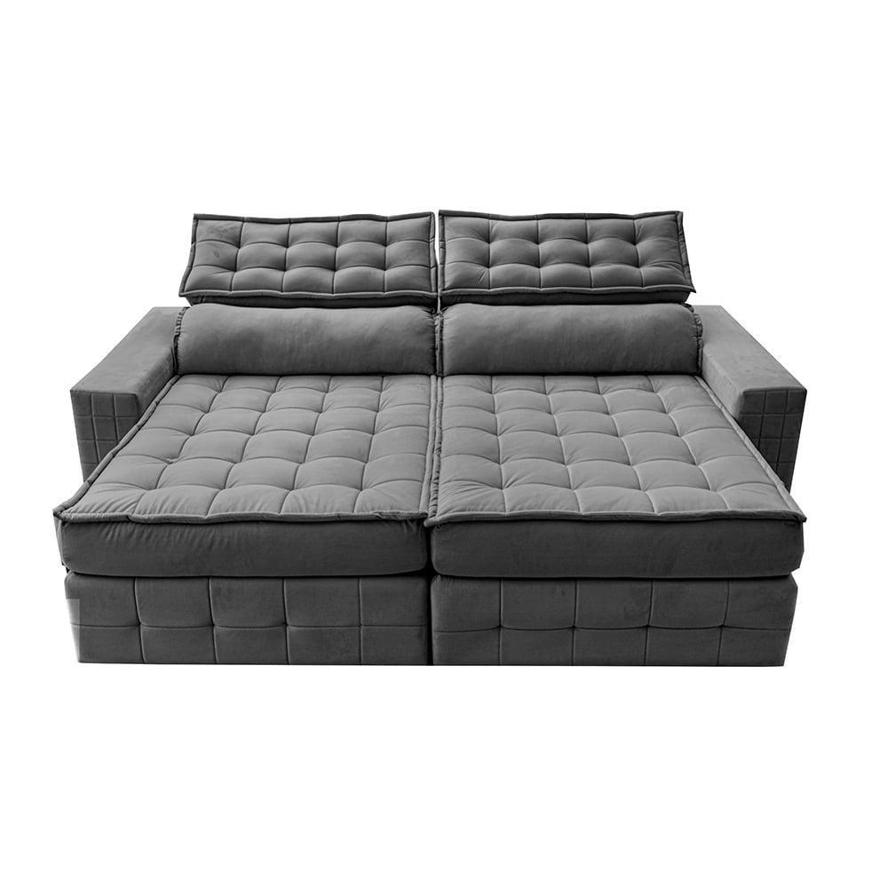 Sofá Retrátil E Reclinável 2,75M Cama Inbox Big Puffer Com Softgel D40 Velupluma Cinza - 5