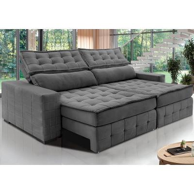Sofá Retrátil E Reclinável 2,75M Cama Inbox Big Puffer Com Softgel D40 Velupluma Cinza