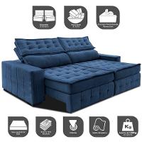 Sofá Retrátil E Reclinável 2,75M Cama Inbox Big Puffer Com Softgel D40 Velupluma Azul - 7