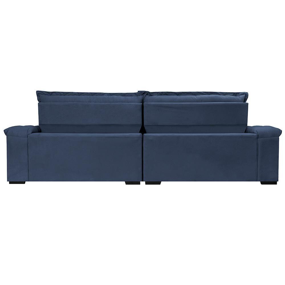 Sofá Retrátil E Reclinável 2,55m Molas Ensacadas Cama Inbox Big Space Com Bordado 3d Velusoft Azul - 4