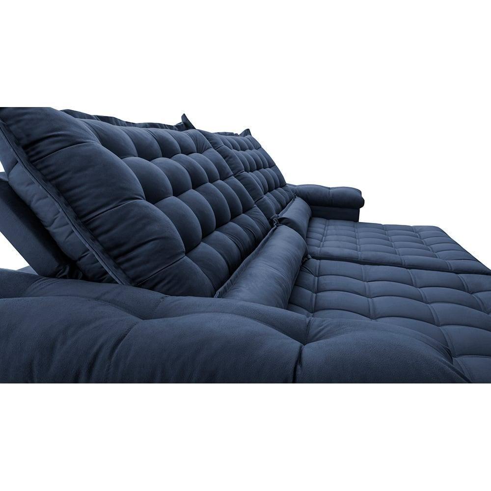 Sofá Retrátil E Reclinável 2,55m Molas Ensacadas Cama Inbox Big Space Com Bordado 3d Velusoft Azul - 6