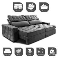 Sofá Retrátil E Reclinável 2,75M Cama Inbox Big Star Com Softgel D40 Velupluma Cinza - 7