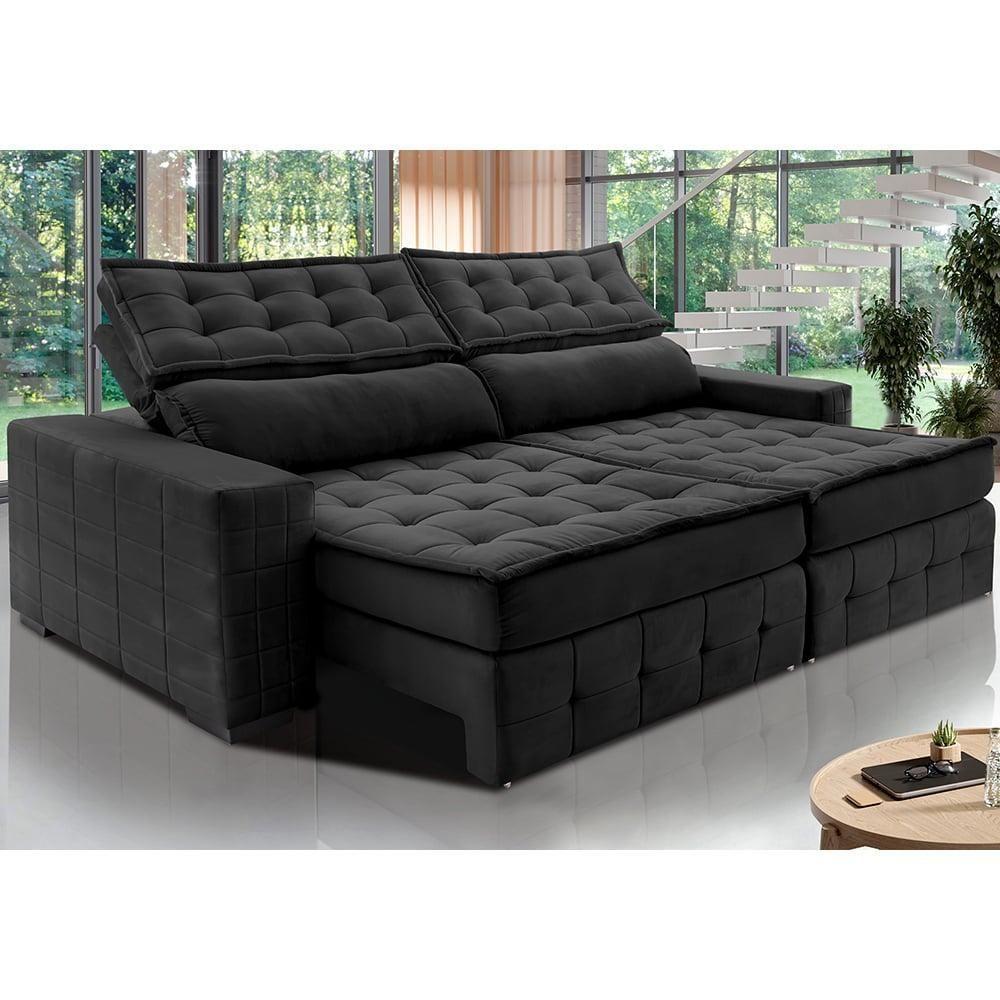 Sofá Retrátil E Reclinável 2,75M Cama Inbox Big Puffer Com Softgel D40 Velupluma Preto - 1