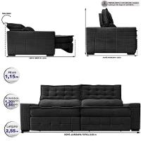 Sofá Retrátil E Reclinável 2,55M Cama Inbox Big Puffer Com Softgel D40 Velupluma Preto - 8