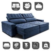 Sofá Retrátil E Reclinável 2,75M Cama Inbox Big Star Com Softgel D40 Velupluma Azul - 7