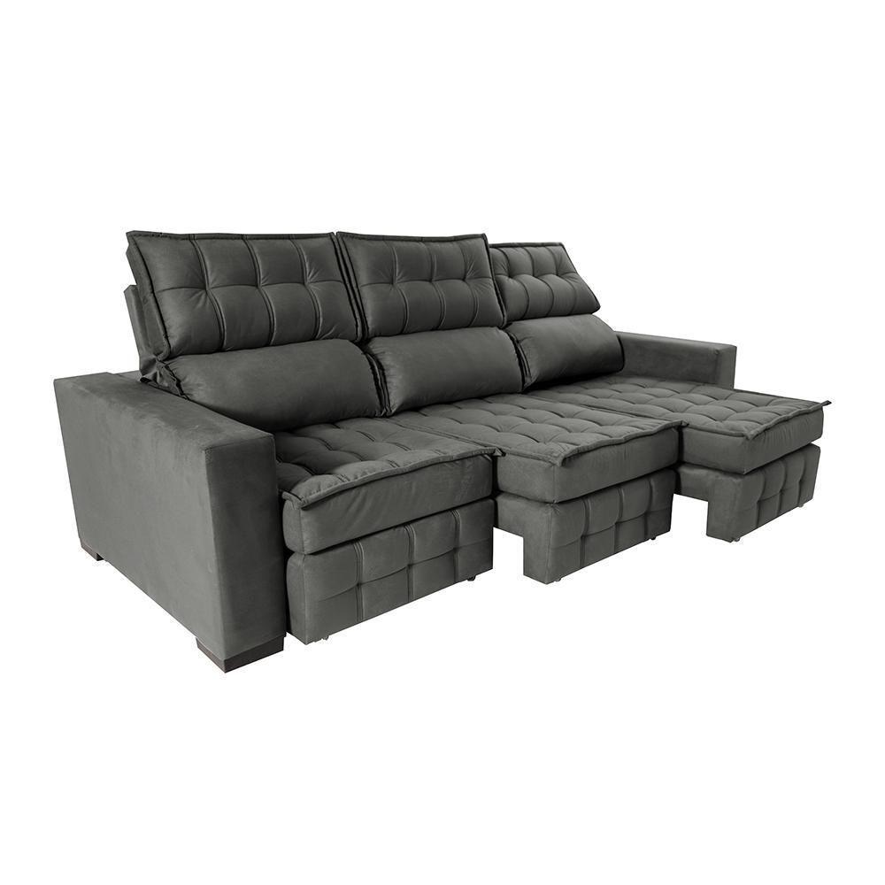 Sofá Retrátil E Reclinável 2,50m Molas Ensacadas E Costura Tripla Cama Inbox Nobre Suede Cinza - 2
