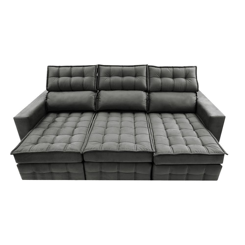 Sofá Retrátil E Reclinável 2,50m Molas Ensacadas E Costura Tripla Cama Inbox Nobre Suede Cinza - 5