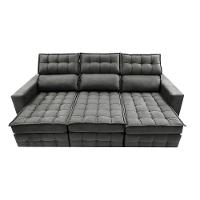 Sofá Retrátil E Reclinável 2,50m Molas Ensacadas E Costura Tripla Cama Inbox Nobre Suede Cinza - 5