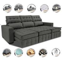 Sofá Retrátil E Reclinável 2,50m Molas Ensacadas E Costura Tripla Cama Inbox Nobre Suede Cinza - 7