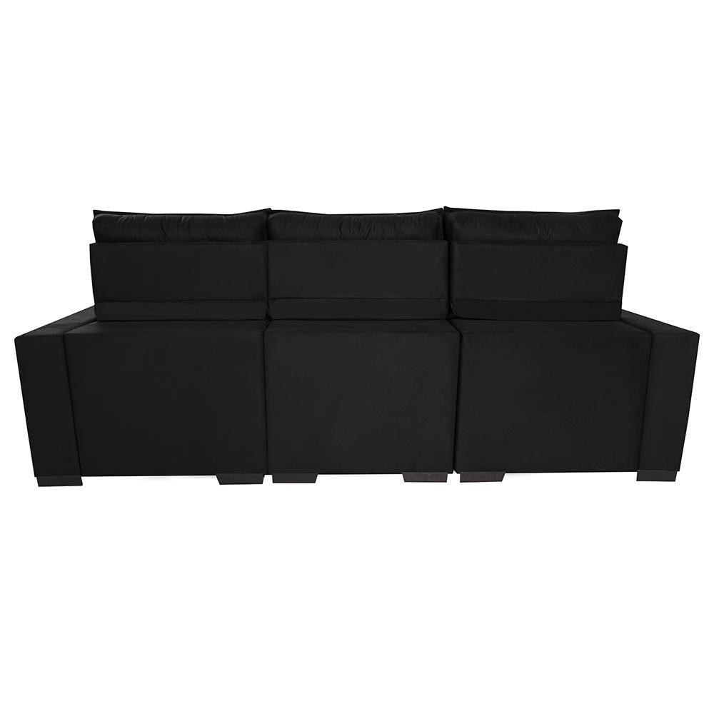 Sofá Retrátil E Reclinável 2,50m Molas Ensacadas E Costura Tripla Cama Inbox Nobre Suede Preto - 4