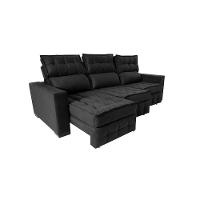 Sofá Retrátil E Reclinável 2,50m Molas Ensacadas E Costura Tripla Cama Inbox Nobre Suede Preto - 3