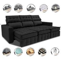 Sofá Retrátil E Reclinável 2,50m Molas Ensacadas E Costura Tripla Cama Inbox Nobre Suede Preto - 7