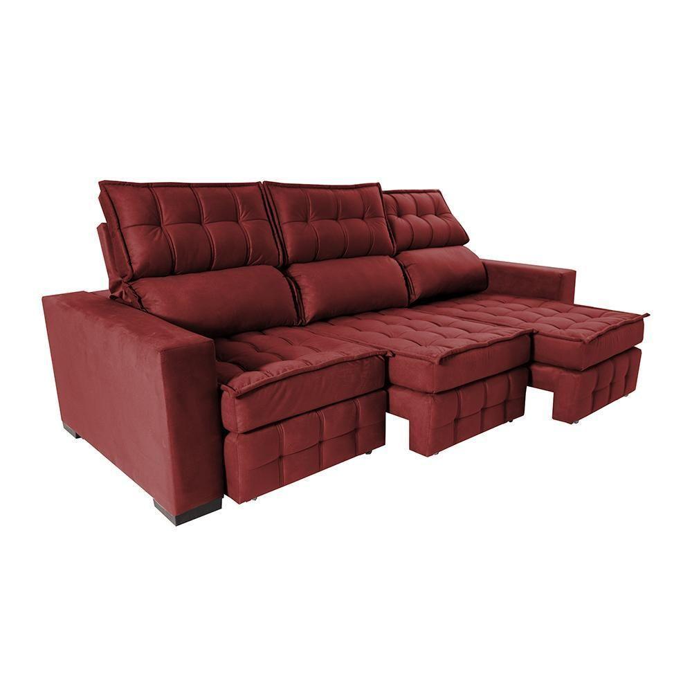 Sofá Retrátil E Reclinável 2,50m Molas Ensacadas E Costura Tripla Cama Inbox Nobre Suede Vermelho - 2