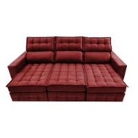 Sofá Retrátil E Reclinável 2,50m Molas Ensacadas E Costura Tripla Cama Inbox Nobre Suede Vermelho - 5