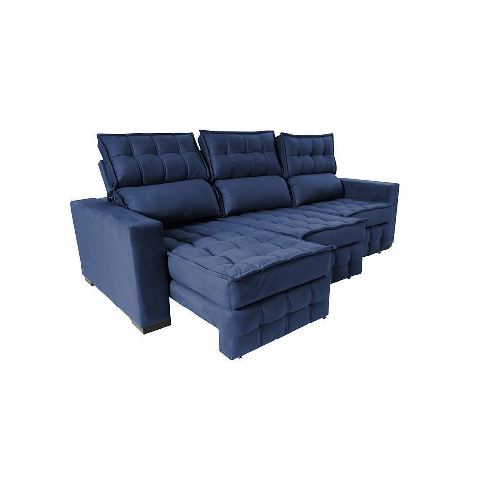 Sofá Retrátil E Reclinável 2,50m Molas Ensacadas E Costura Tripla Cama Inbox Nobre Suede Azul - 3