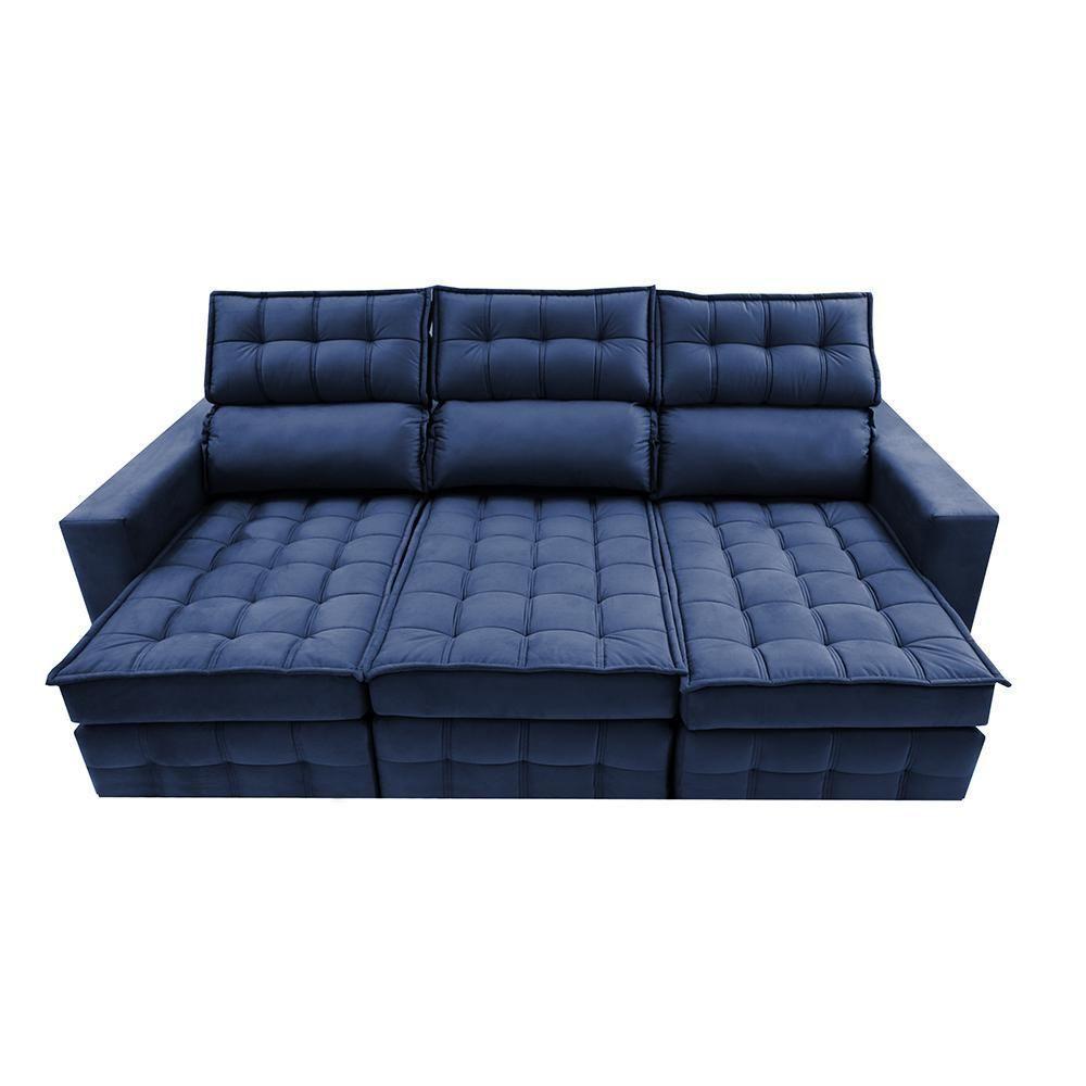 Sofá Retrátil E Reclinável 2,50m Molas Ensacadas E Costura Tripla Cama Inbox Nobre Suede Azul - 5