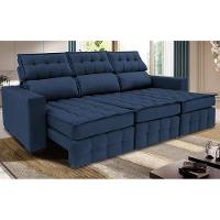 Sofá Retrátil E Reclinável 2,50m Molas Ensacadas E Costura Tripla Cama Inbox Nobre Suede Azul - 1