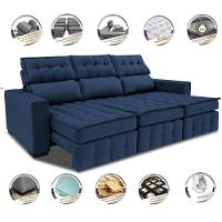 Sofá Retrátil E Reclinável 2,50m Molas Ensacadas E Costura Tripla Cama Inbox Nobre Suede Azul - 7