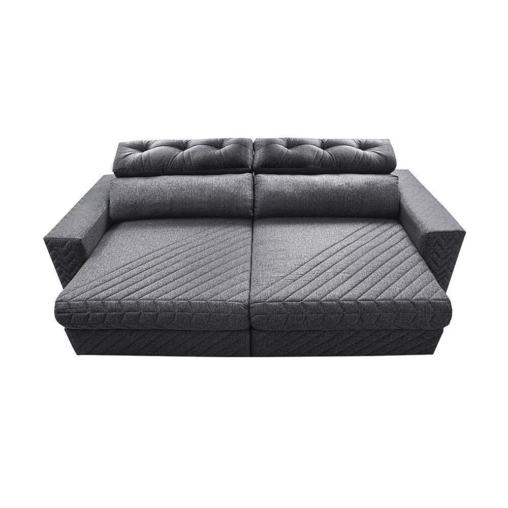 Sofá Retrátil E Reclinável 2,35m Molas Ensacadas Cama Inbox Style Thermo Gel Linho Cinza Escuro - 5