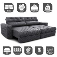 Sofá Retrátil E Reclinável 2,35m Molas Ensacadas Cama Inbox Style Thermo Gel Linho Cinza Escuro - 7