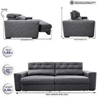 Sofá Retrátil E Reclinável 2,35m Molas Ensacadas Cama Inbox Style Thermo Gel Linho Cinza Escuro - 8