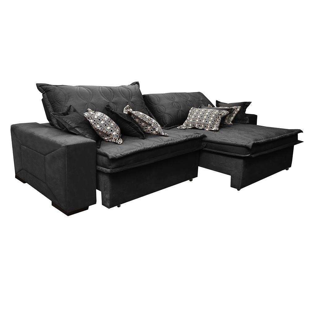 Sofá Retrátil E Reclinável 2,52m Com Molas Ensacadas Cama Inbox Supreme Tecido Suede Velusoft Preto - 2
