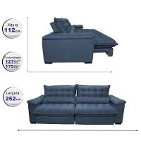 Sofá Retrátil E Reclinável 2,52m Com Molas Ensacadas Cama Inbox Aconchego Tecido Suede Azul - 8