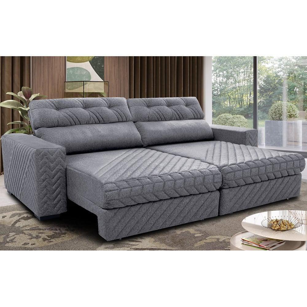 Sofá Retrátil E Reclinável 2,35m Molas Ensacadas Cama Inbox Style Thermo Gel Linho Cinza Claro - 1