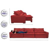 Sofá Lisboa 3,52m Retrátil, Reclinável, Molas No Assento E Almofadas Lombar Tecido Suede Vermelho - 8