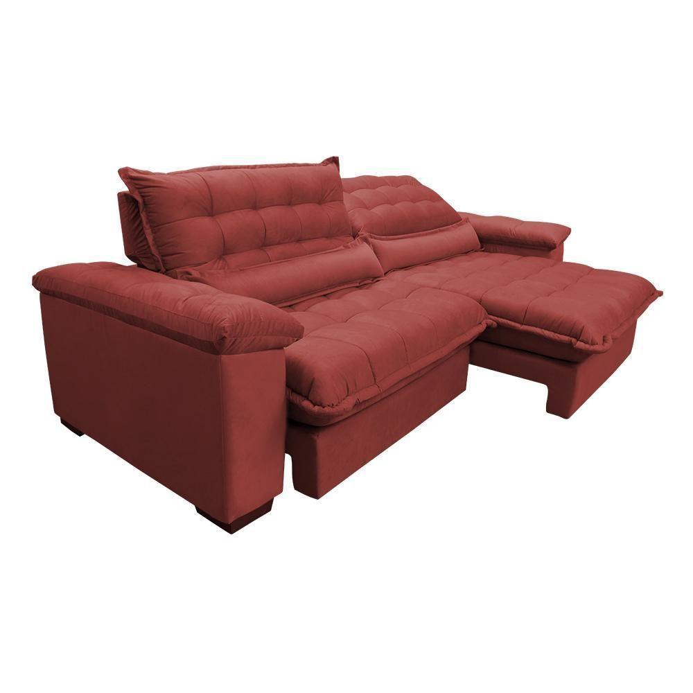 Sofá Retrátil E Reclinável 2,32m Com Molas Ensacadas Cama Inbox Aconchego Tecido Suede Vermelho - 4