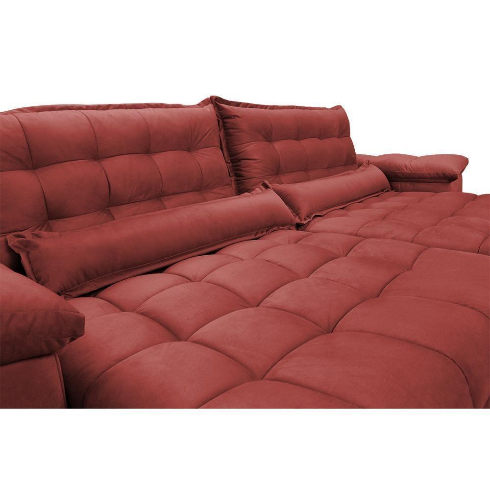 Sofá Retrátil E Reclinável 2,32m Com Molas Ensacadas Cama Inbox Aconchego Tecido Suede Vermelho - 6