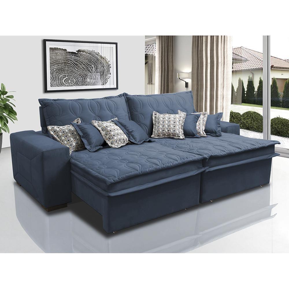 Sofá Retrátil E Reclinável 2,32m Com Molas Ensacadas Cama Inbox Supreme Tecido Suede Velusoft Azul - 1