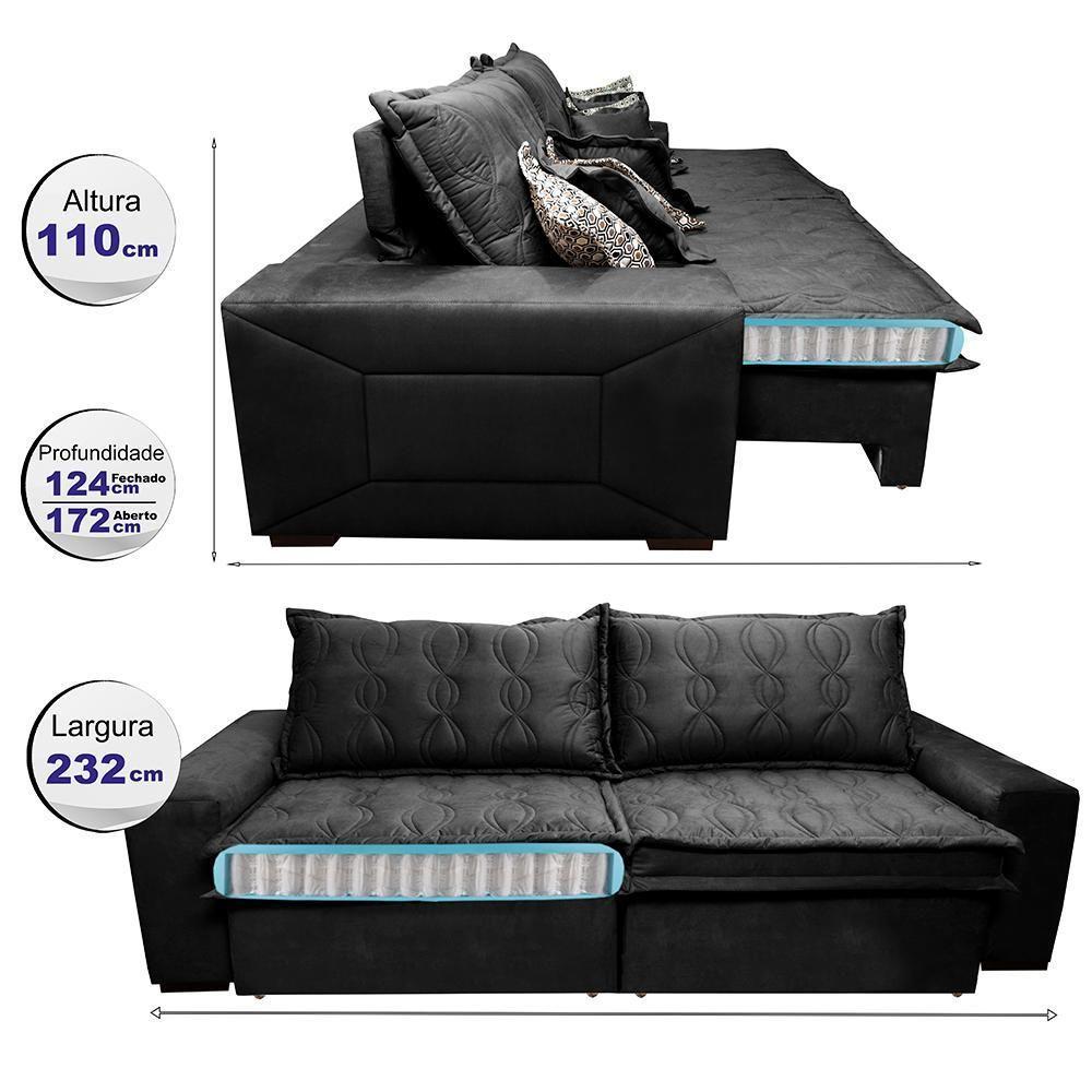Sofá Retrátil E Reclinável 2,32m Com Molas Ensacadas Cama Inbox Supreme Tecido Suede Velusoft Preto - 4