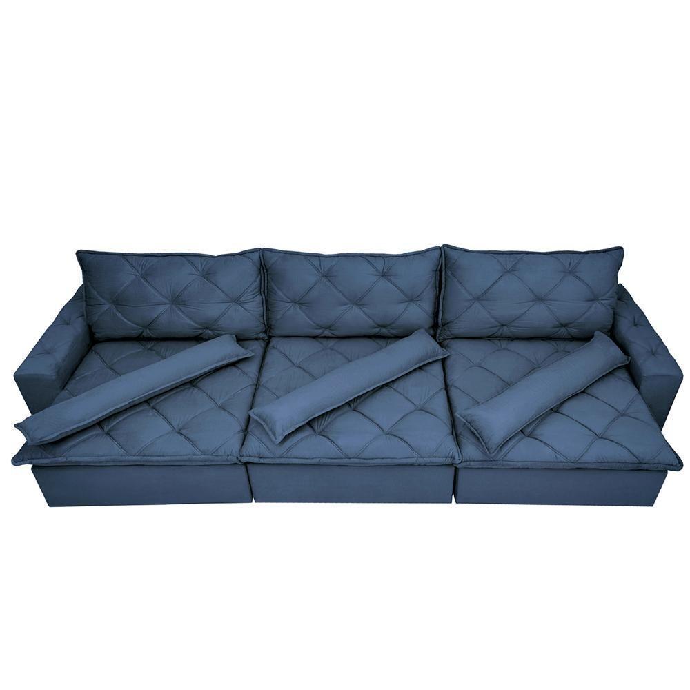 Sofá Lisboa 4,12m Retrátil, Reclinável Com Molas No Assento E Almofadas Lombar Tecido Suede Azul - 5