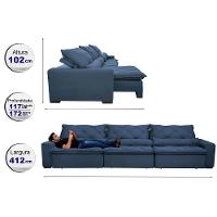 Sofá Lisboa 4,12m Retrátil, Reclinável Com Molas No Assento E Almofadas Lombar Tecido Suede Azul - 8