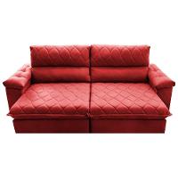 Sofá Retrátil E Reclinável 2,35m Molas Ensacadas Cama Inbox Big Home Com Bordado Velusoft Vermelho - 5