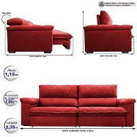 Sofá Retrátil E Reclinável 2,35m Molas Ensacadas Cama Inbox Big Home Com Bordado Velusoft Vermelho - 8