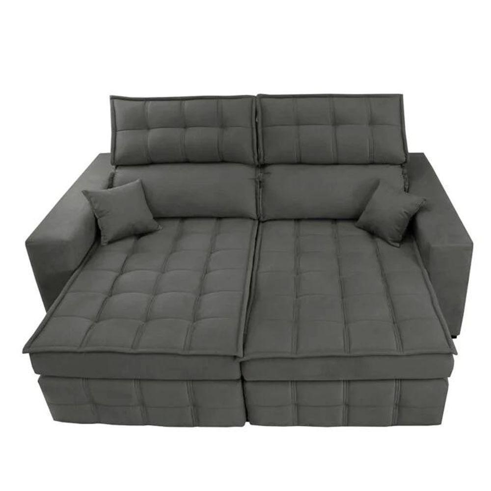 Sofá Retrátil E Reclinável 2,20m Molas Ensacadas E Costura Tripla Cama Inbox Japão Velusoft Cinza - 5