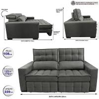 Sofá Retrátil E Reclinável 2,20m Molas Ensacadas E Costura Tripla Cama Inbox Japão Velusoft Cinza - 8