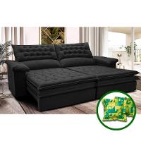 Sofá Retrátil E Reclinável 2,32m Molas Ensacadas Cama Inbox Alemanha De Viscoelástico Velusoft Preto - 1