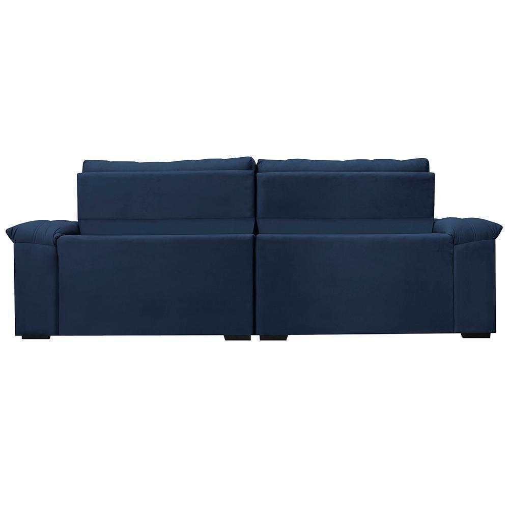 Sofá Retrátil E Reclinável 2,35m Molas Ensacadas Cama Inbox Big Home Com Bordado 3d Velusoft Azul - 4