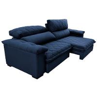 Sofá Retrátil E Reclinável 2,35m Molas Ensacadas Cama Inbox Big Home Com Bordado 3d Velusoft Azul - 2