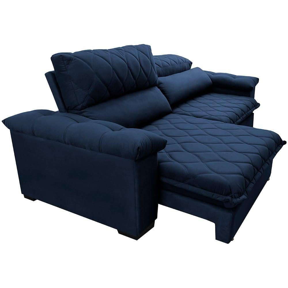 Sofá Retrátil E Reclinável 2,15m Molas Ensacadas Cama Inbox Big Home Com Bordado 3d Velusoft Azul - 3