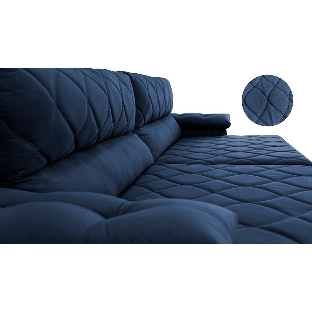 Sofá Retrátil E Reclinável 2,15m Molas Ensacadas Cama Inbox Big Home Com Bordado 3d Velusoft Azul - 6