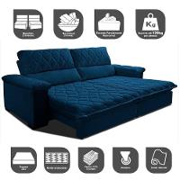 Sofá Retrátil E Reclinável 2,15m Molas Ensacadas Cama Inbox Big Home Com Bordado 3d Velusoft Azul - 7
